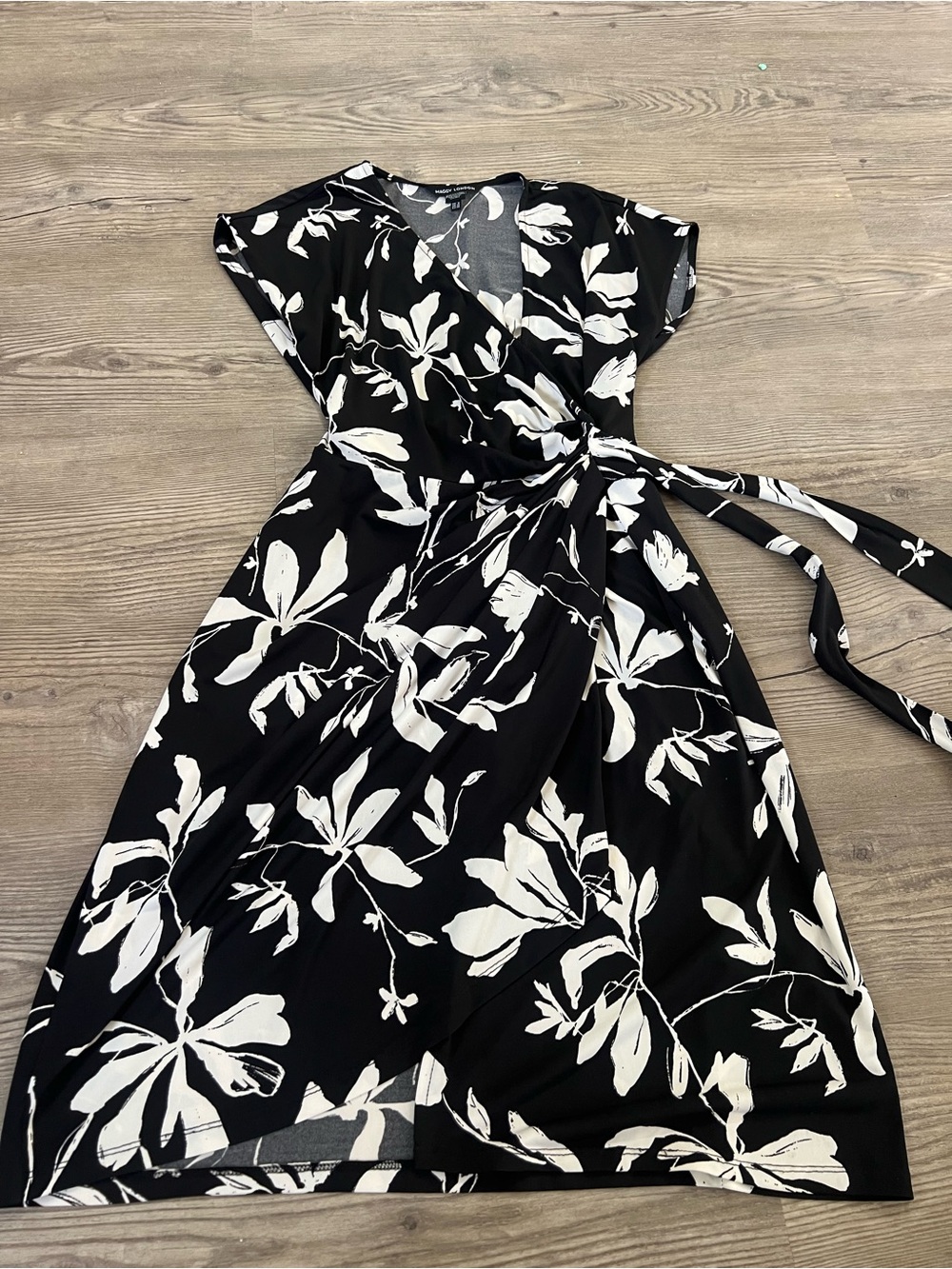 Maggy London Black and White Floral Wrap Dress